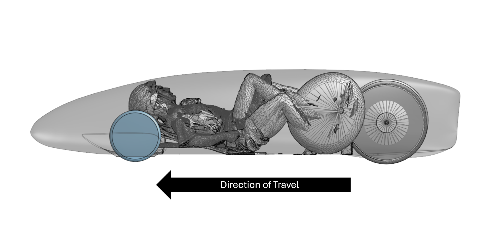 CAD model of rider position underneath the aerodynamic shell.