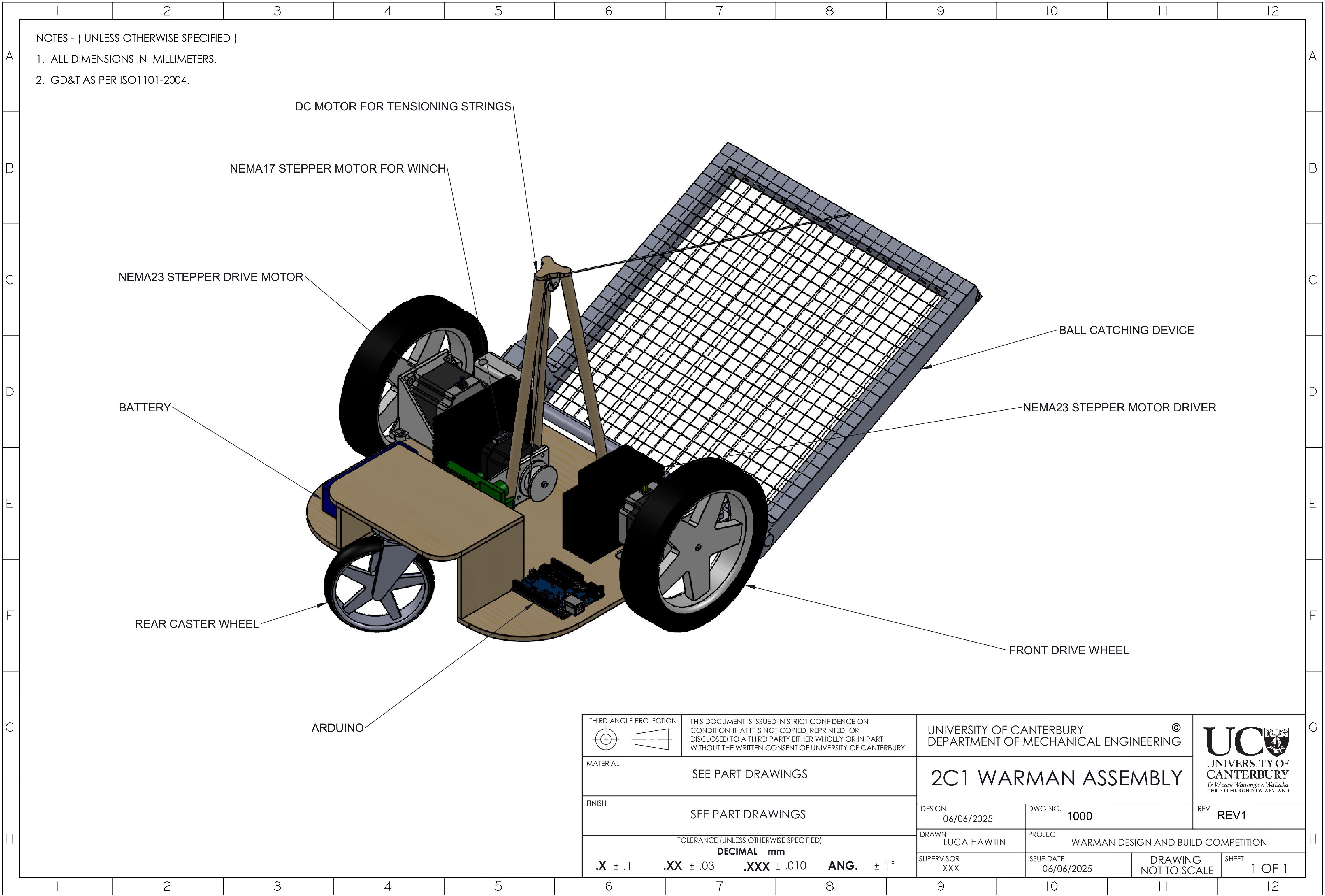 Assembly drawing of the robot, showing all components and their placement.