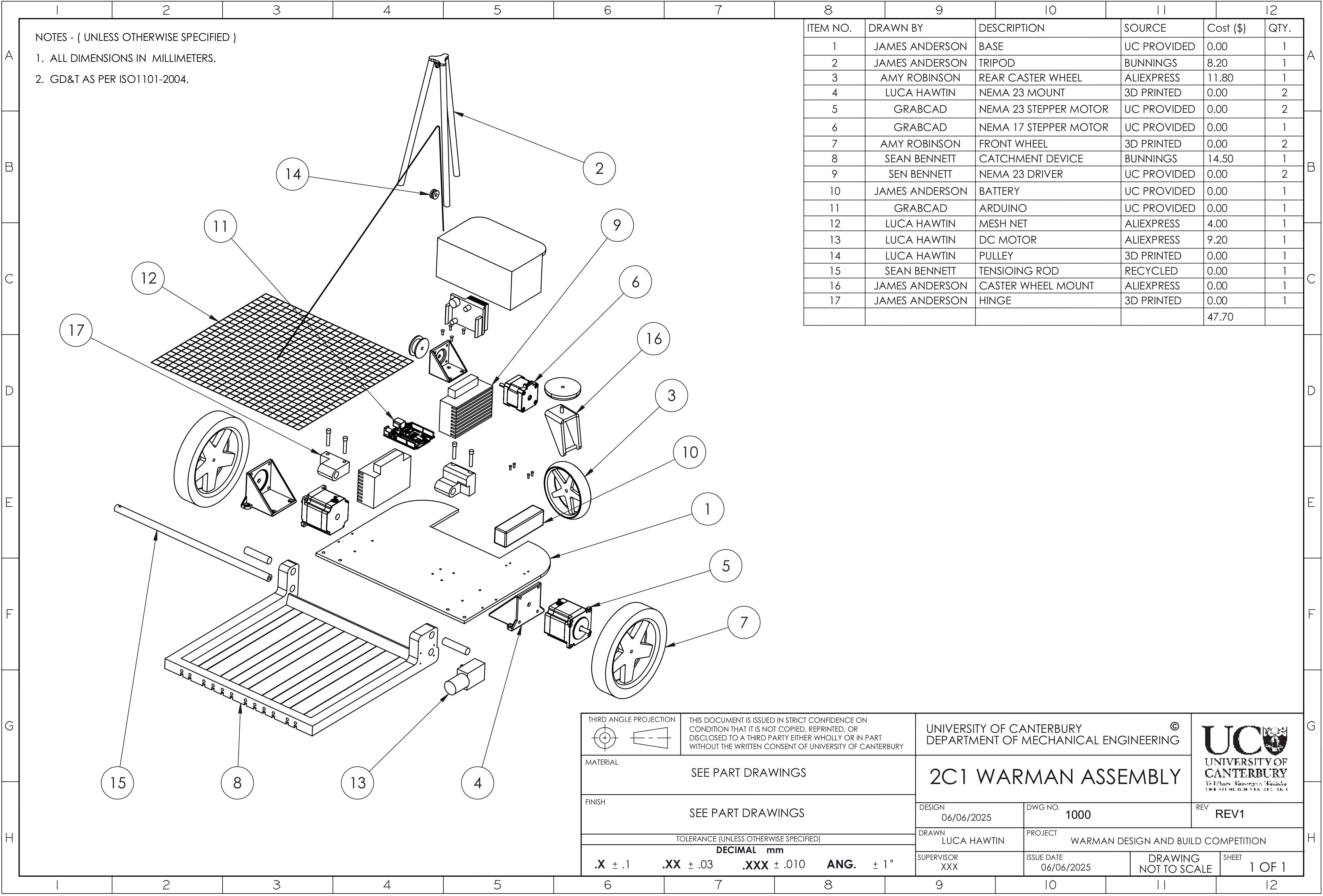 Exploded assembly drawing of the robot.