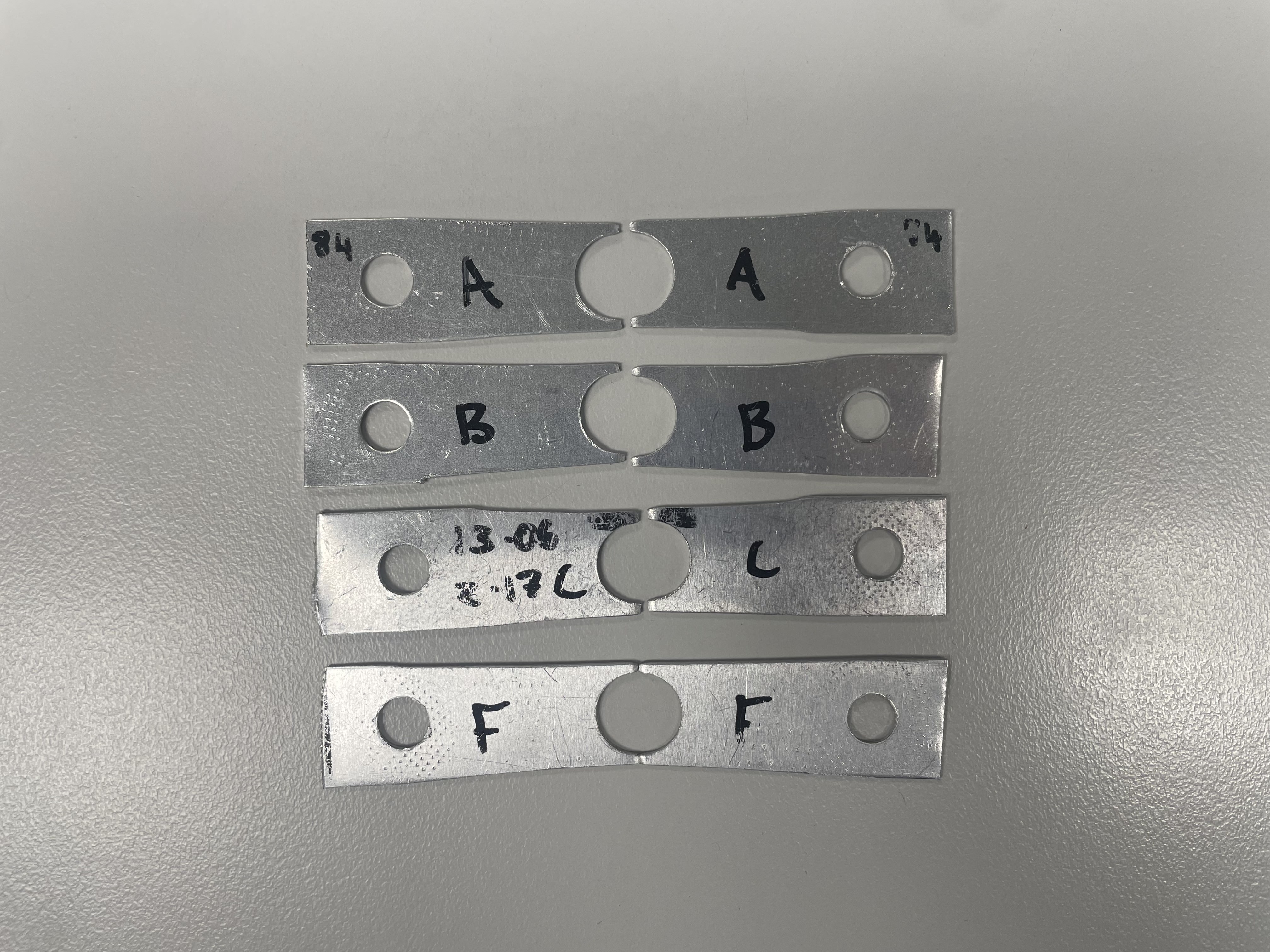 Material testing samples were tested in a Hounsfield tensometer to experimentally validate the stress concentration calculations.