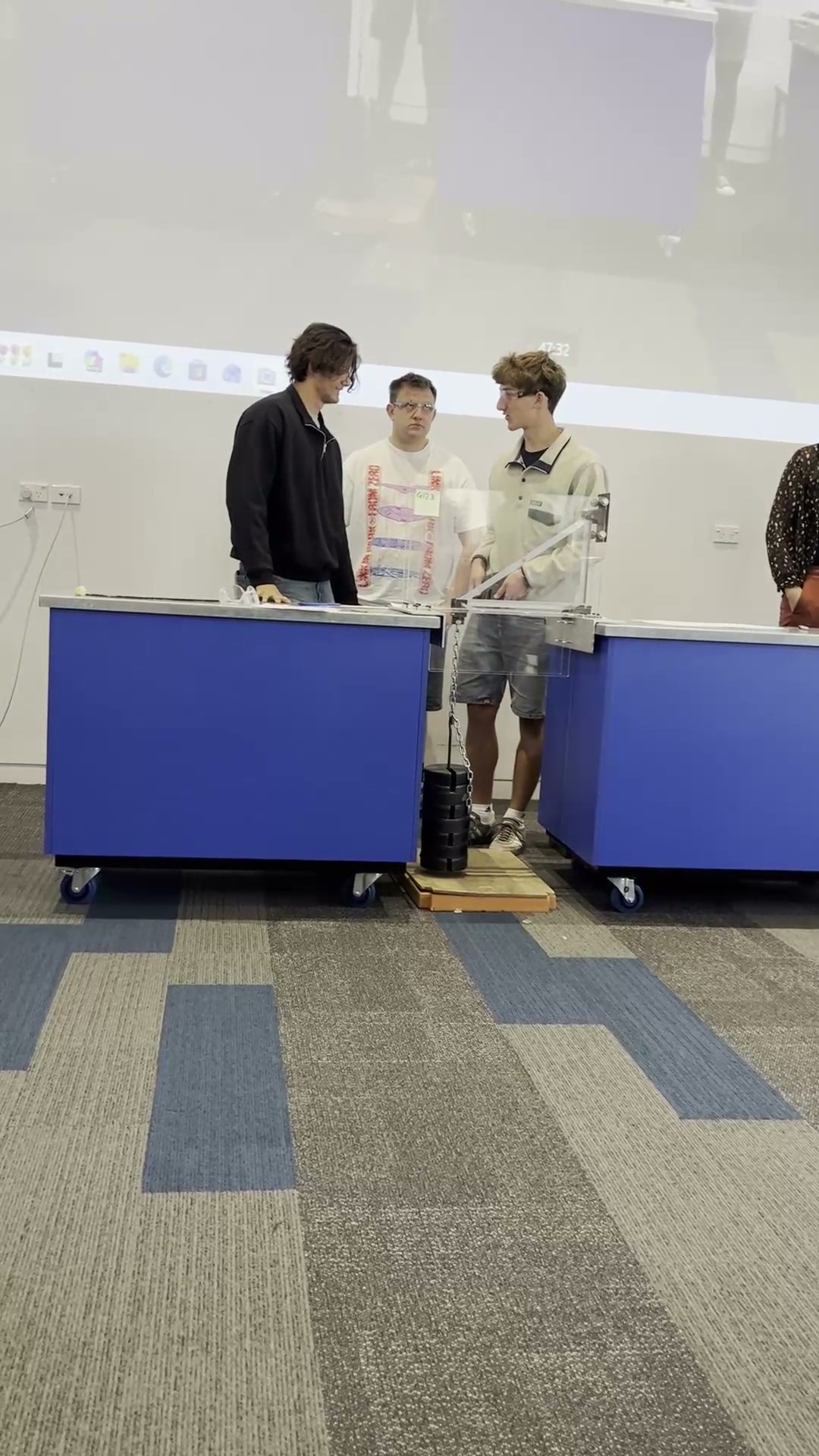 Aluminium structure being tested, broke at calculated force.