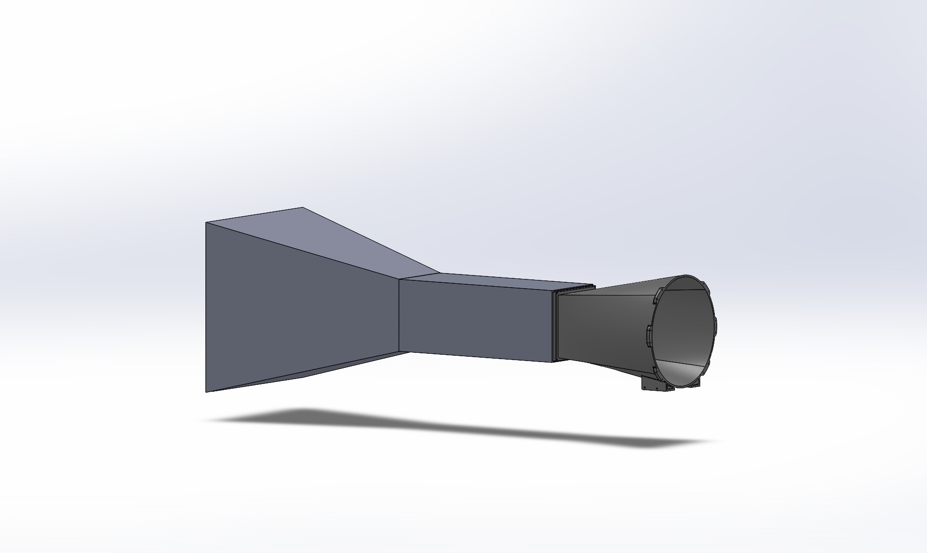 CAD model of the rough shape and layout of the wind tunnel.