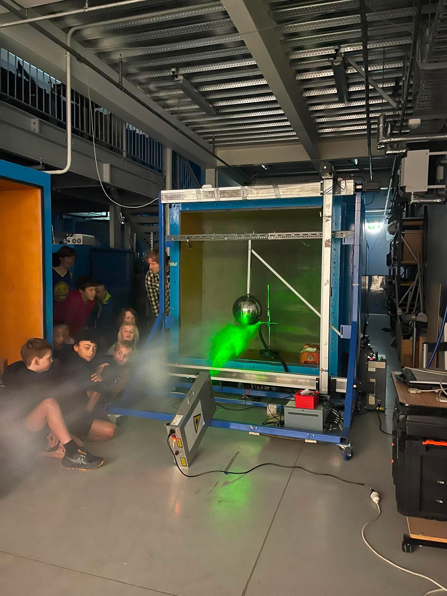 Other activities with the children, showing them our larger scale wind tunnel at UC with smoke and lasers